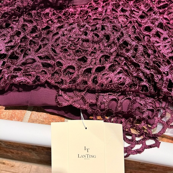 LanTing NWT sz 10 Grape 3 piece formal pantsuit vintage elegant lace top chiffon - Picture 3 of 7